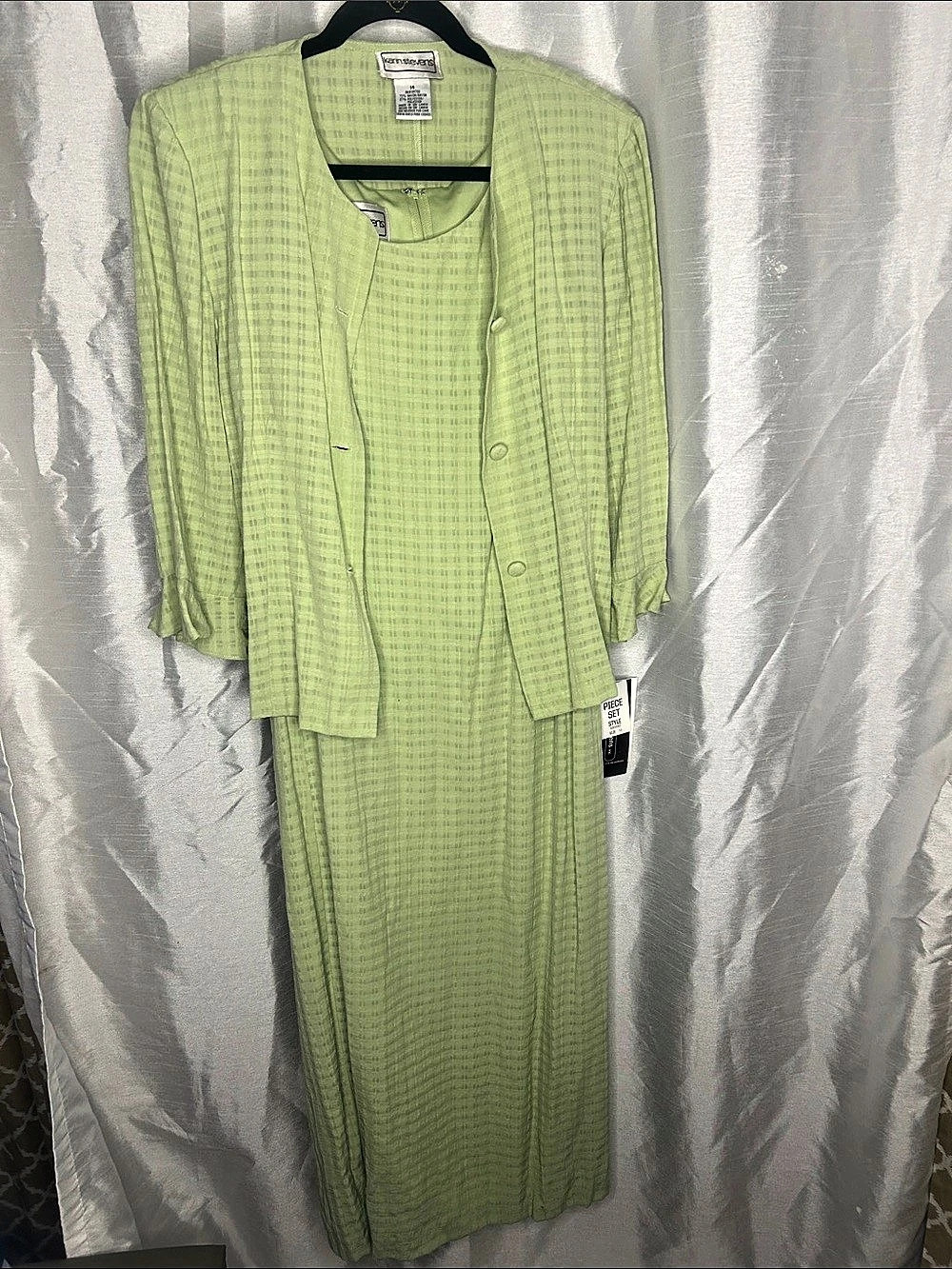 Karin Stevens 2 Piece Set Checkered Maxi Dress Set Green Size 14 NWT